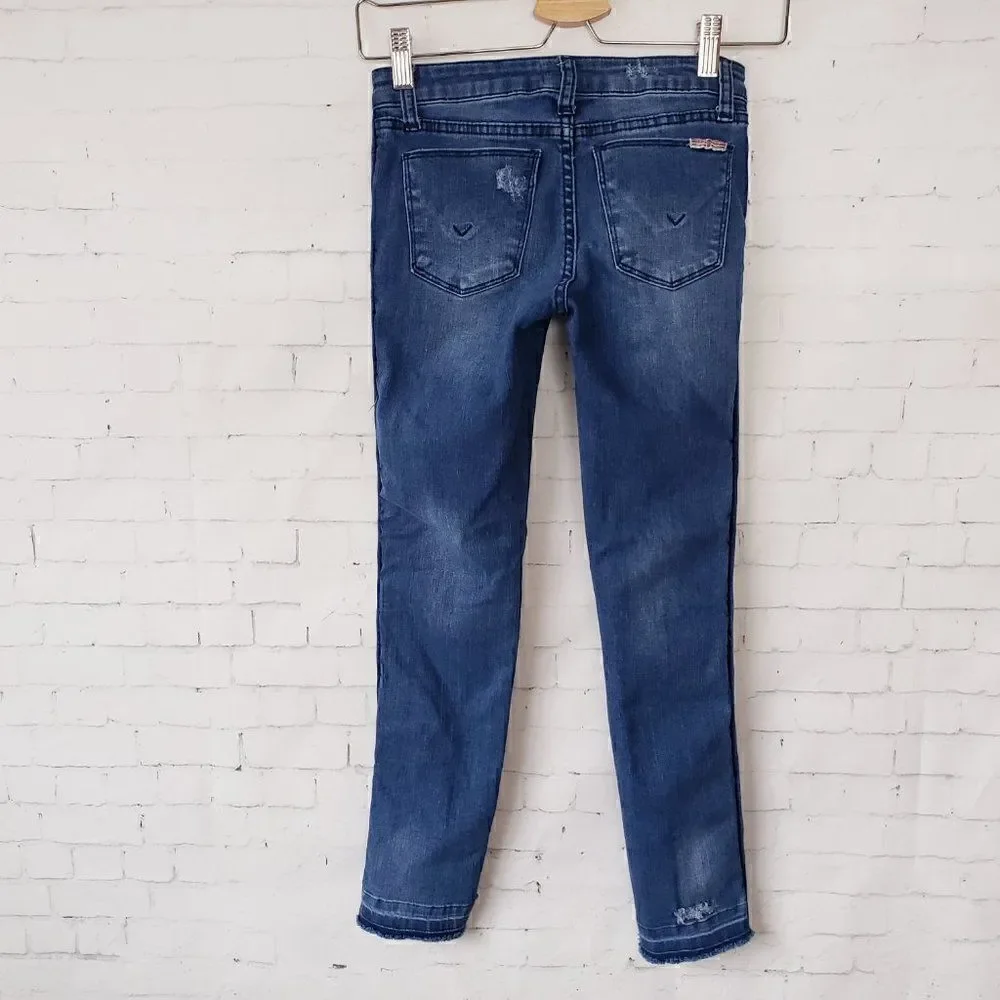Hudson Girls Jeans Size 12 Dark Wash Distressed Star Studs Stretch Raw Hem